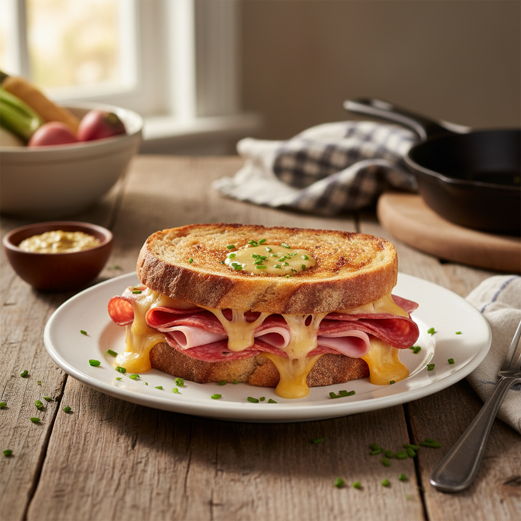 Sandwich chaud aux charcuteries et fromage