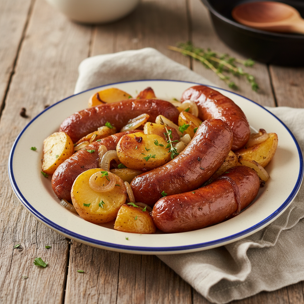 Image de la recette: Saucisses Rôties et Patates du Pays