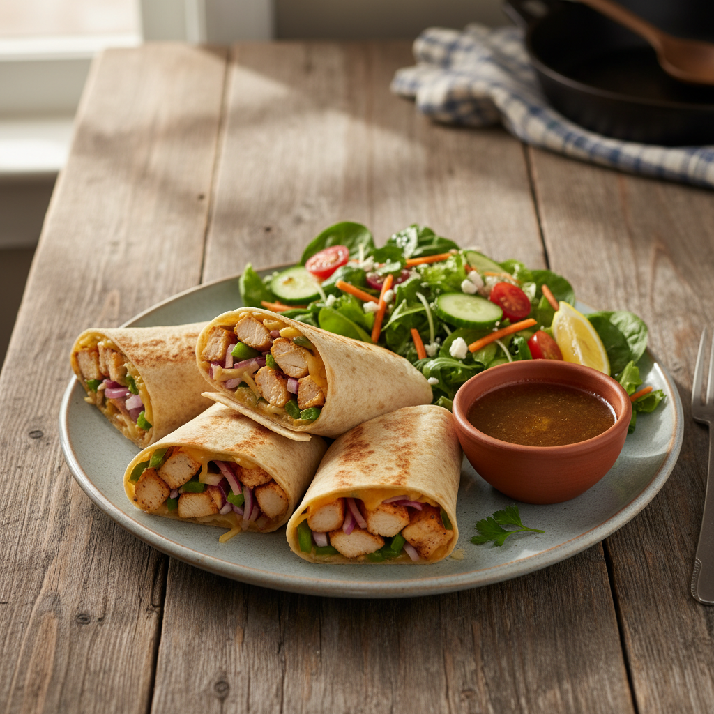 Wraps de poulet sauté frais et salade rapide