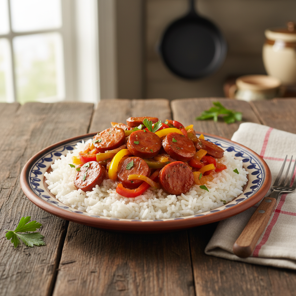 Saucisses et Poivrons Sautés au Riz