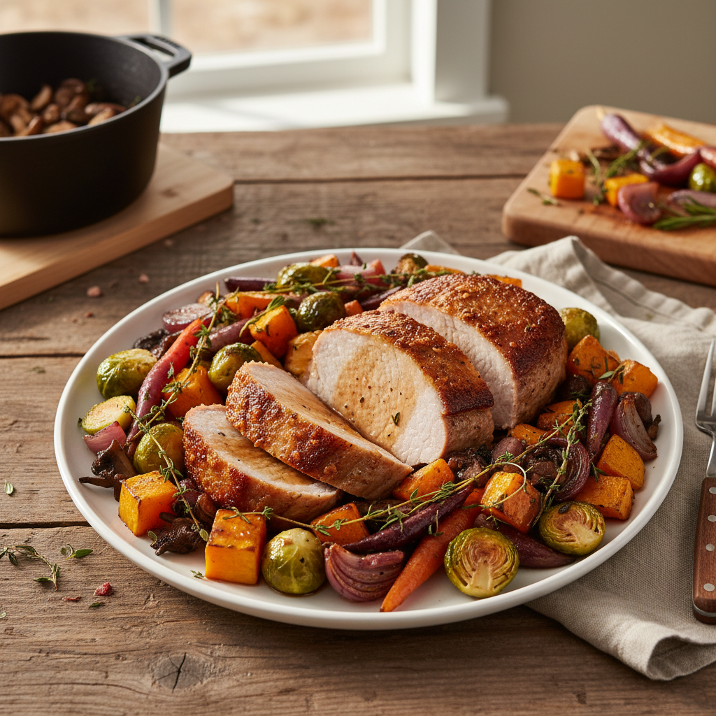 Image de la recette: Rôti de porc express aux légumes d'automne