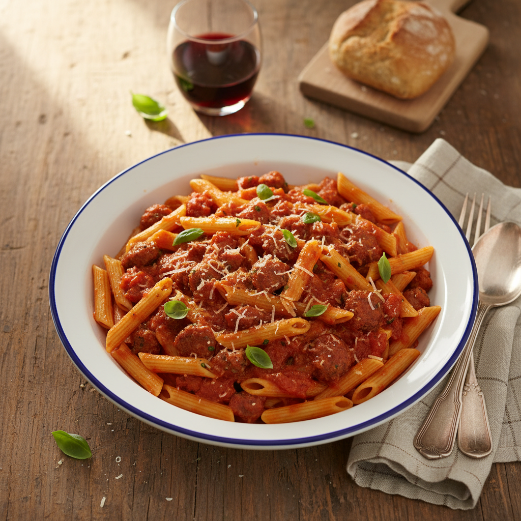 Image de la recette: Penne aux Saucisses Fraîches et Tomates