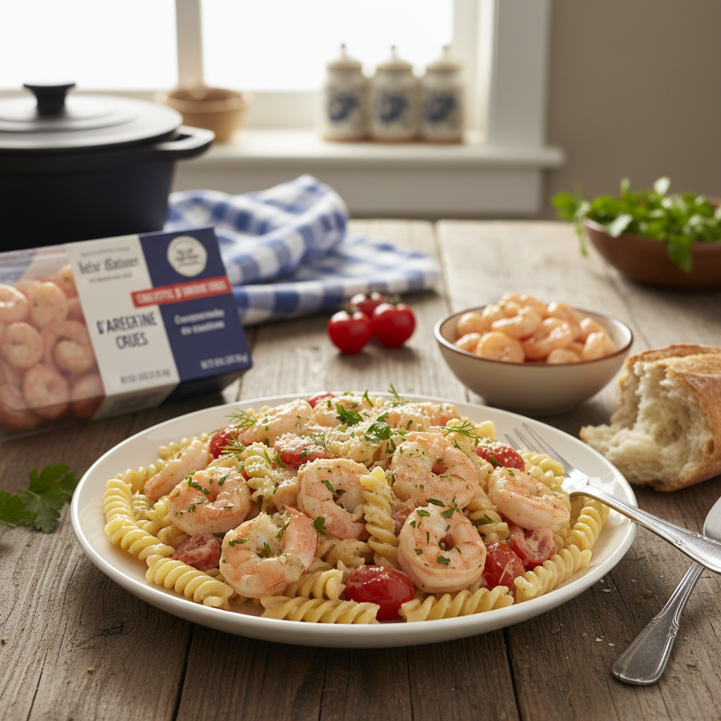 Pâtes crémeuses aux crevettes et tomates
