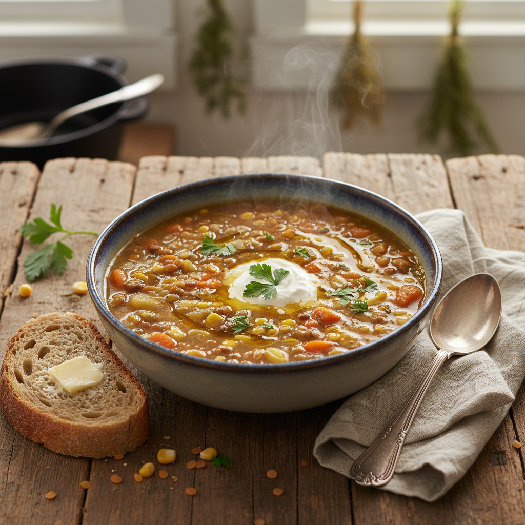 Soupe Repas aux Lentilles et Maïs