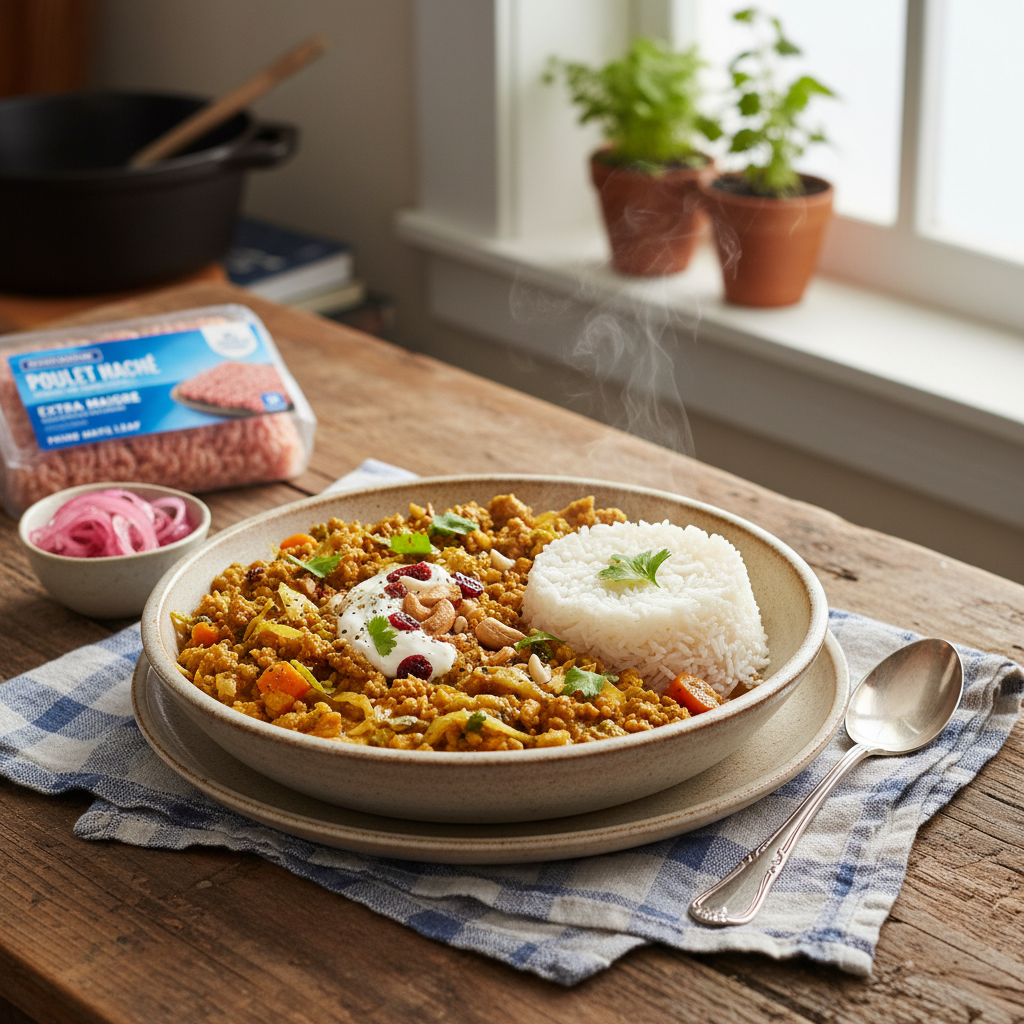 Curry de Poulet Haché Rapide au Chou