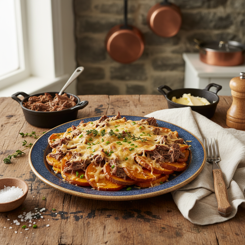 Gratin de Patates Douces et Bœuf Effiloché Économique