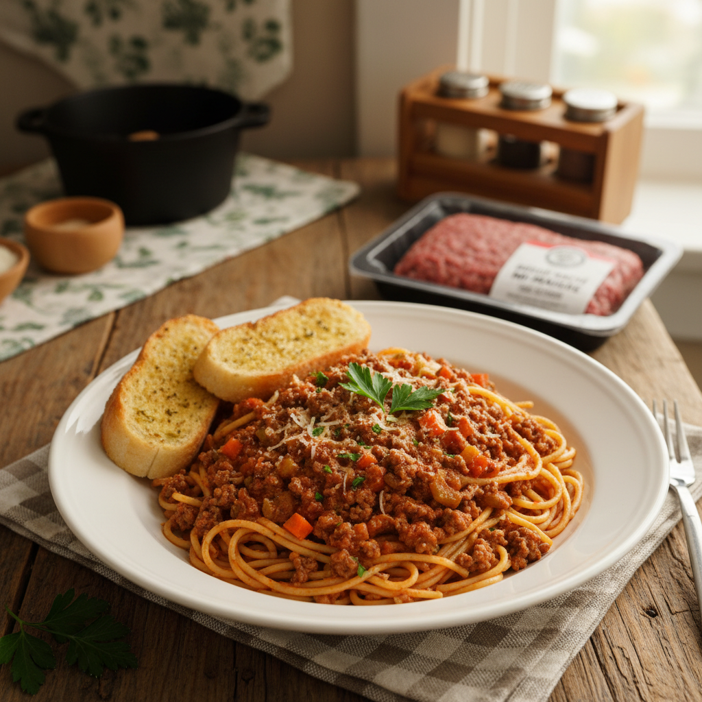 Image de la recette: Spaghetti à la viande classique et économique