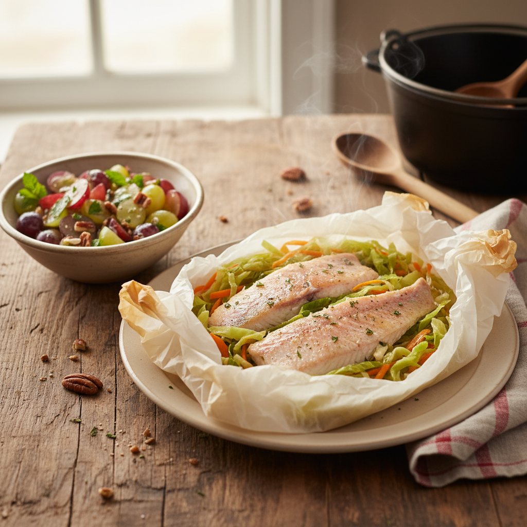 Filets de Sébaste en Papillote, Salade de Raisins