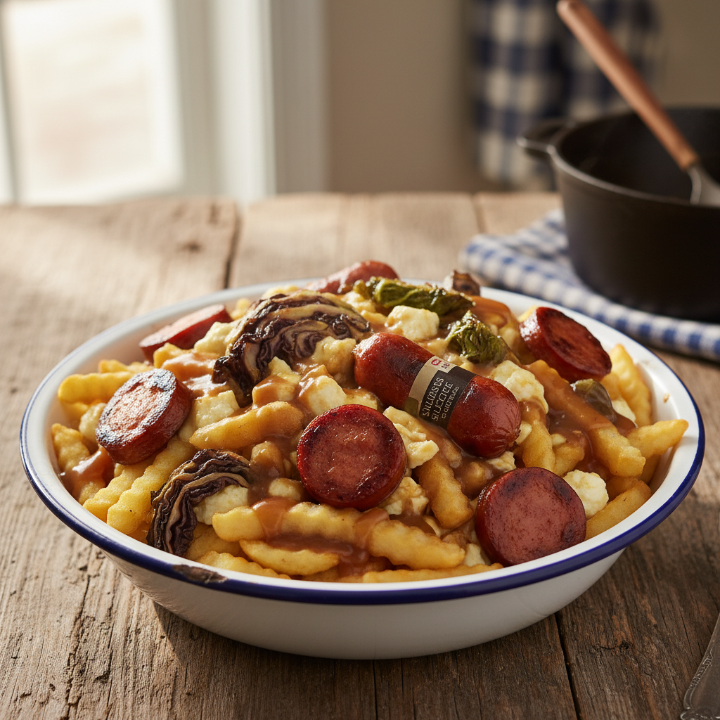 Poutine Rapide aux Saucisses Fuméées et Chou Rôti