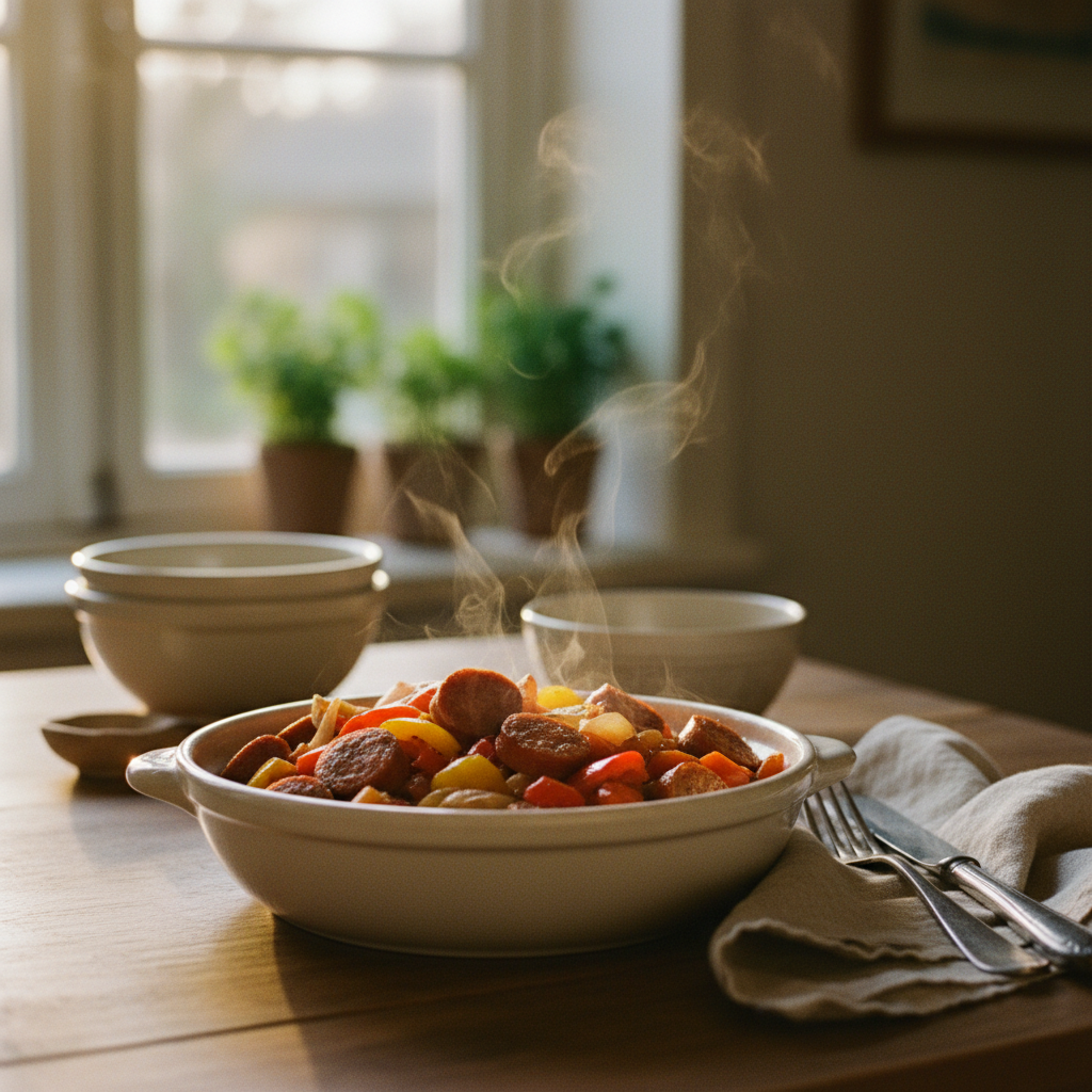 Image de la recette: Saucisses Poivrons Oignons Express