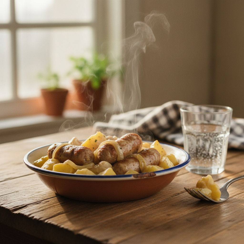 Image de la recette: Saucisses crémeuses et patates