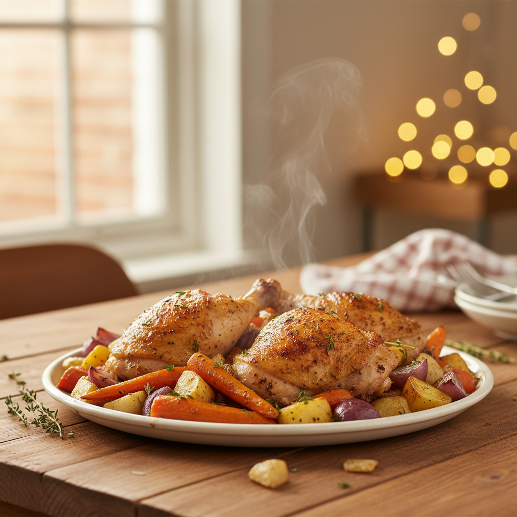 Image de la recette: Cuisses de poulet rôties légumes