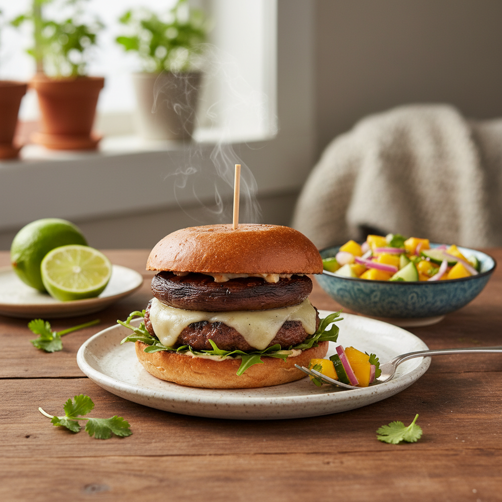 Image de la recette: Burger portabella salade mangue