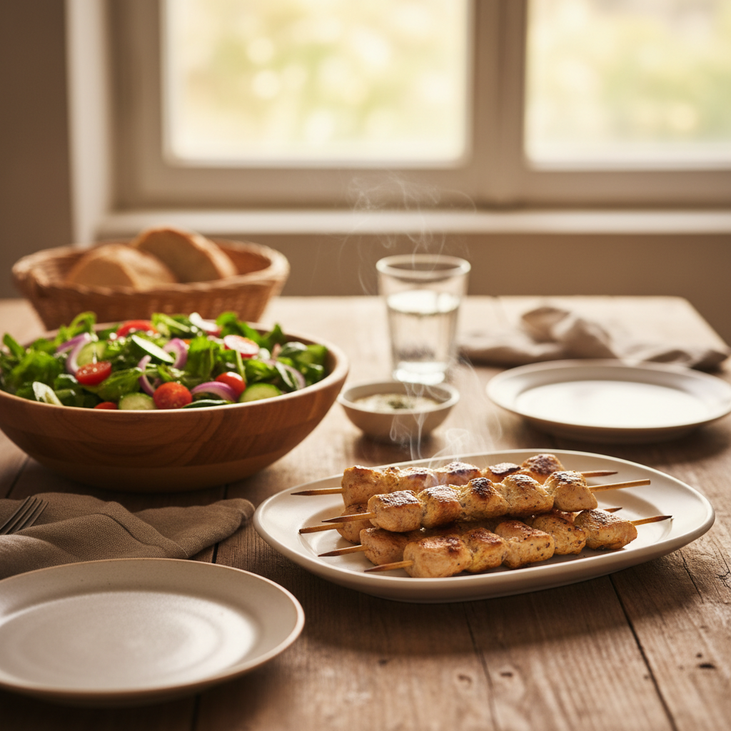 Image de la recette: Brochettes Poulet et Salade