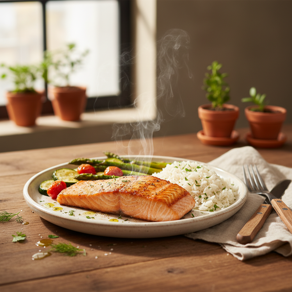 Image de la recette: Saumon grillé légumes rapides