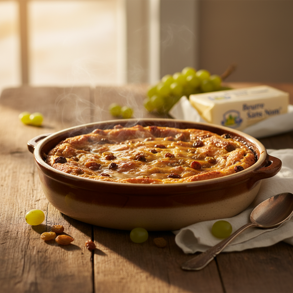 Image de la recette: Pouding au pain aux raisins