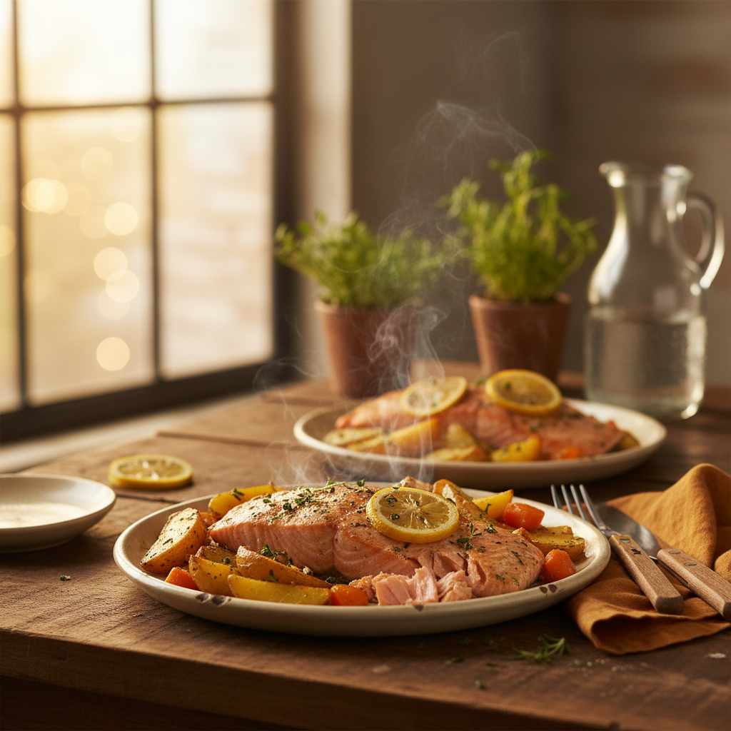 Image de la recette: Saumon Rôti, Patates Carottes