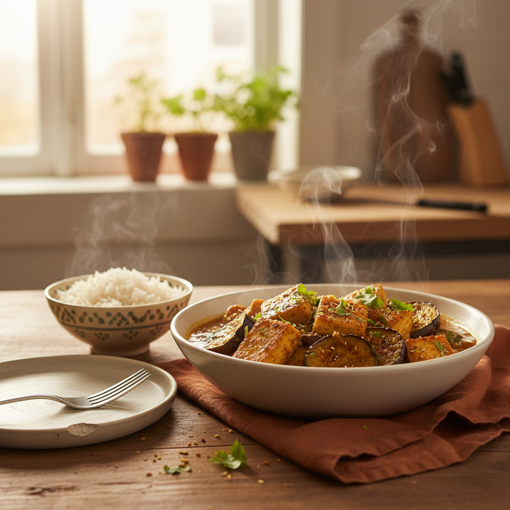 Image de la recette: Panir et aubergines sautées