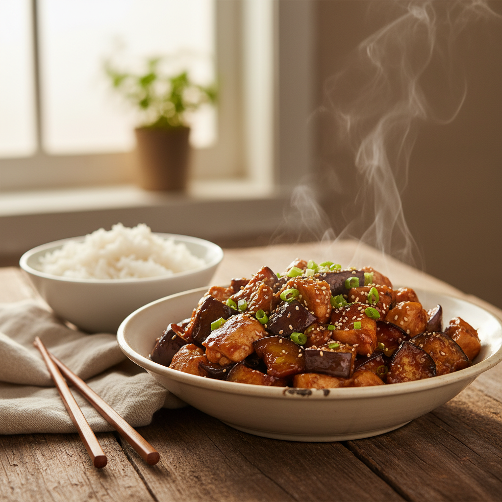 Image de la recette: Sauté de poulet aubergine