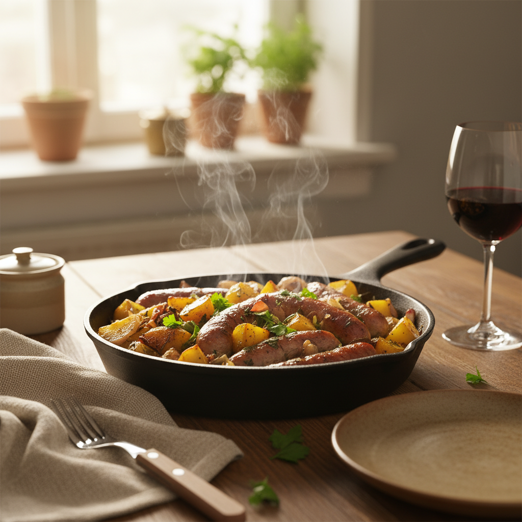 Image de la recette: Saucisses et patates au four