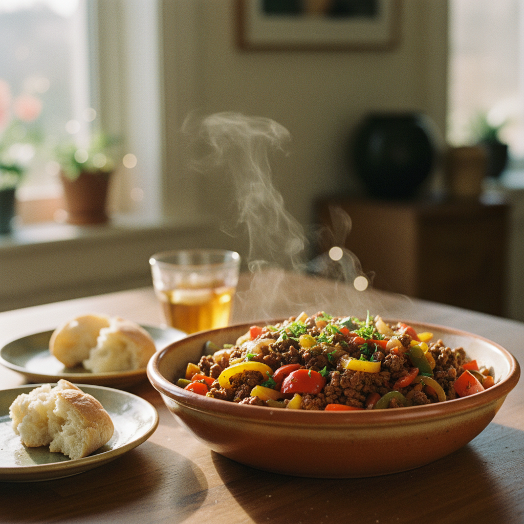 Image de la recette: Bœuf haché et poivrons