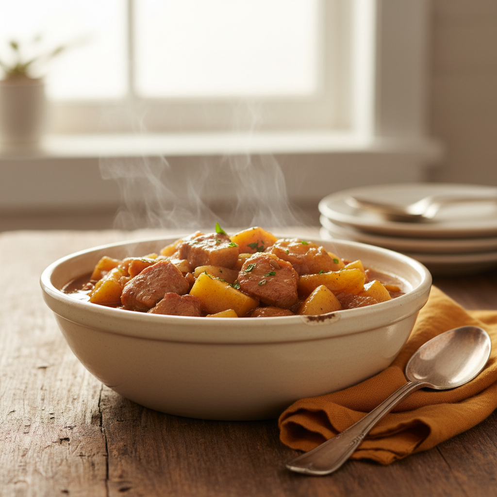 Image de la recette: Mijoté Porc Pommes et Oignons