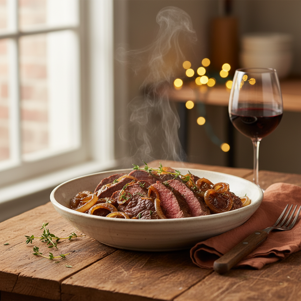 Image de la recette: Bavette braisée aux oignons