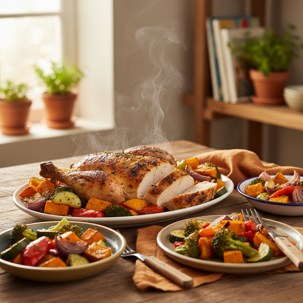 Image de la recette: Poulet grillé aux légumes rôtis