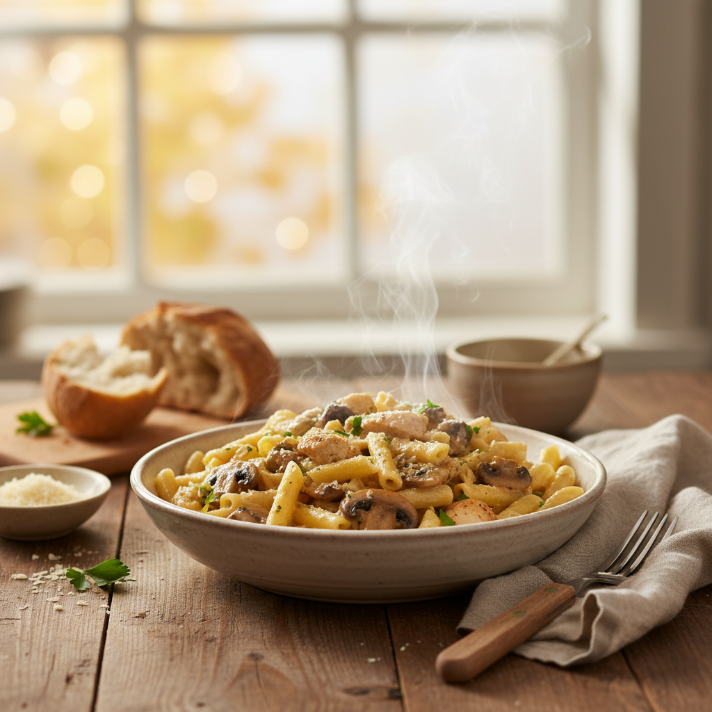 Image de la recette: Pâtes Poulet Crème Champignons