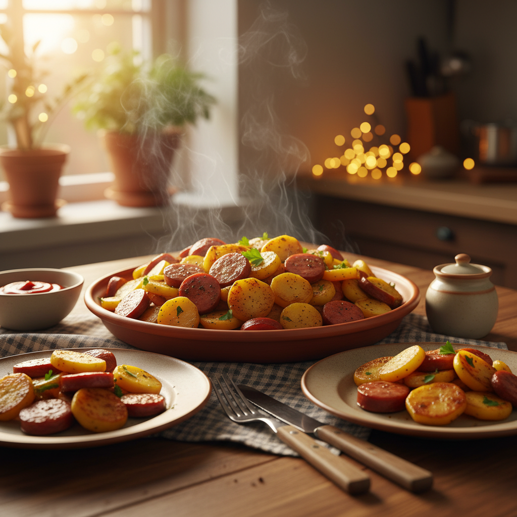 Image de la recette: Saucisses fumées patates déjeuner