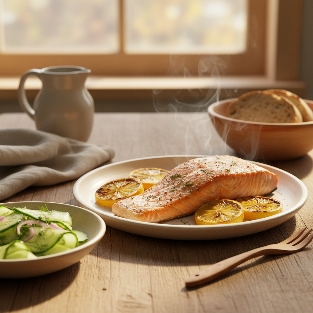 Image de la recette: Saumon citronné aux concombres