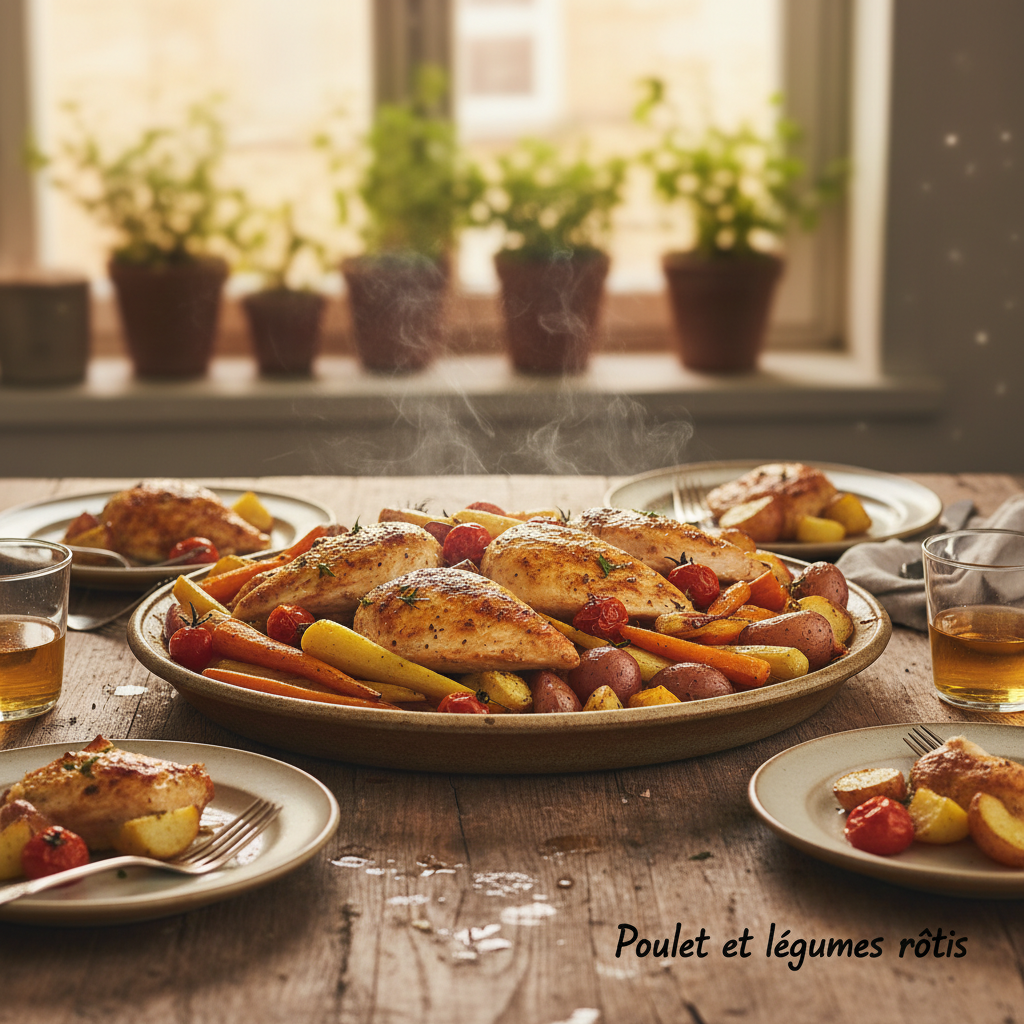 Image de la recette: Poulet et légumes rôtis