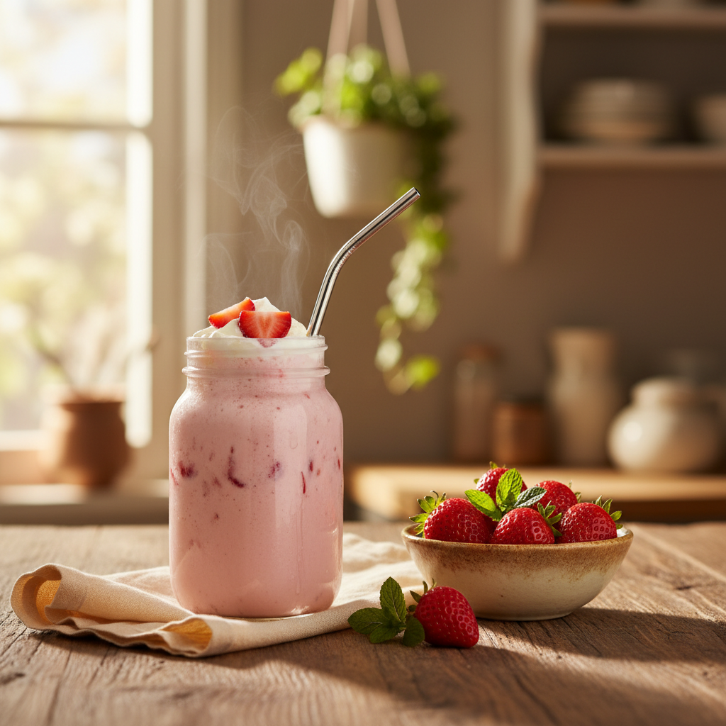 Image de la recette: Lait frappé aux fraises