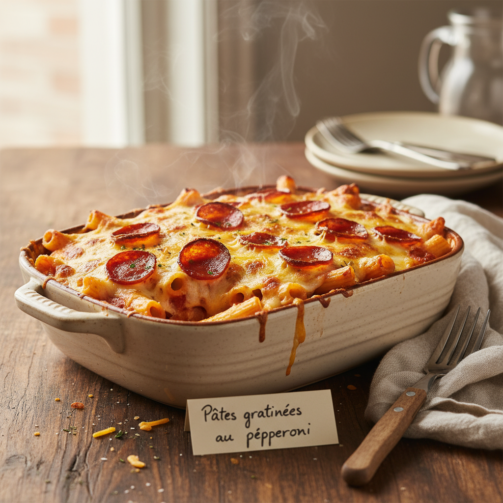 Image de la recette: Pâtes gratinées au pepperoni