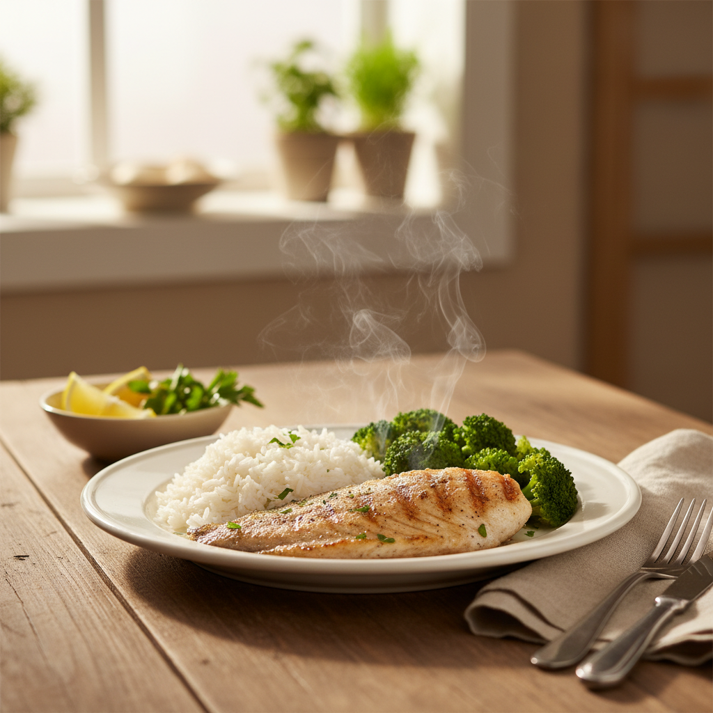 Image de la recette: Pangasius grillé riz brocoli