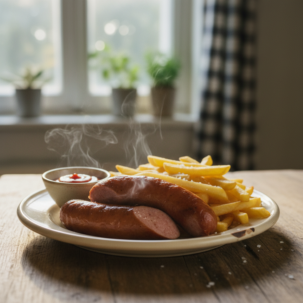 Image de la recette: Saucisses fumées et frites