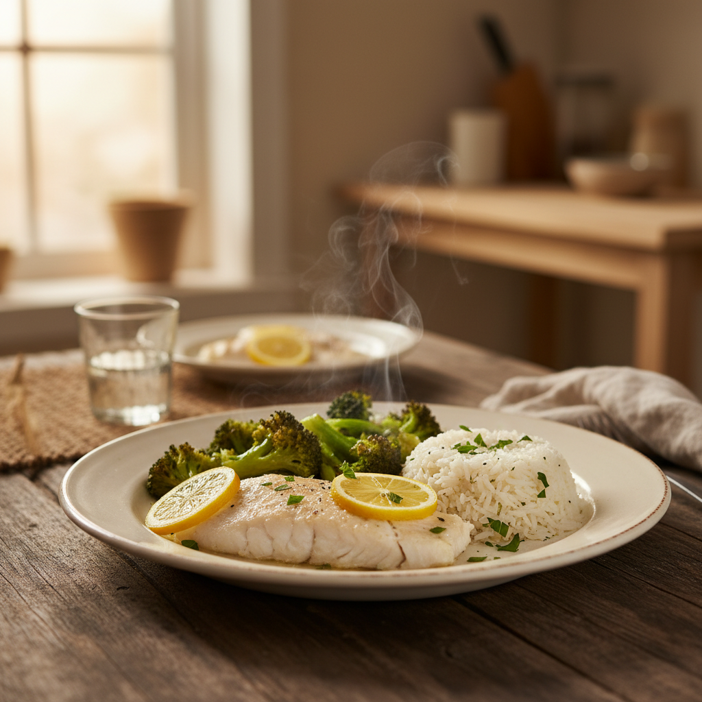 Image de la recette: Poisson brocoli riz citron