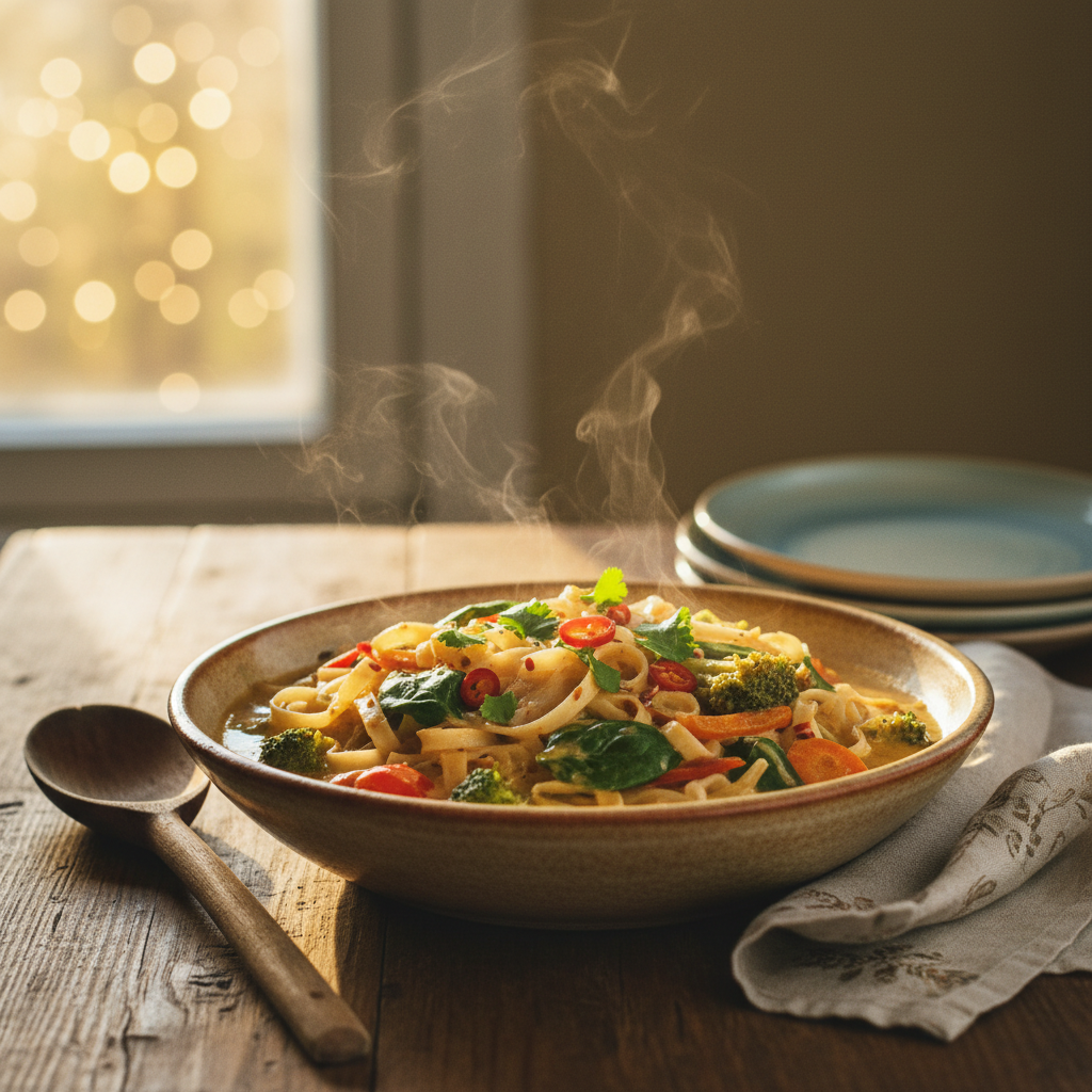 Image de la recette: Curry nouilles coco légumes