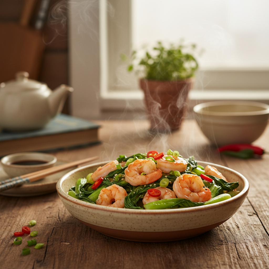 Image de la recette: Sauté crevettes bok choy
