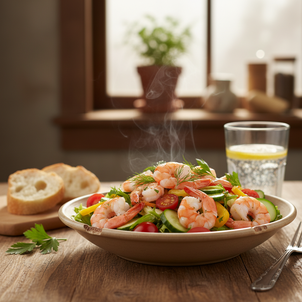 Image de la recette: Salade repas aux crevettes