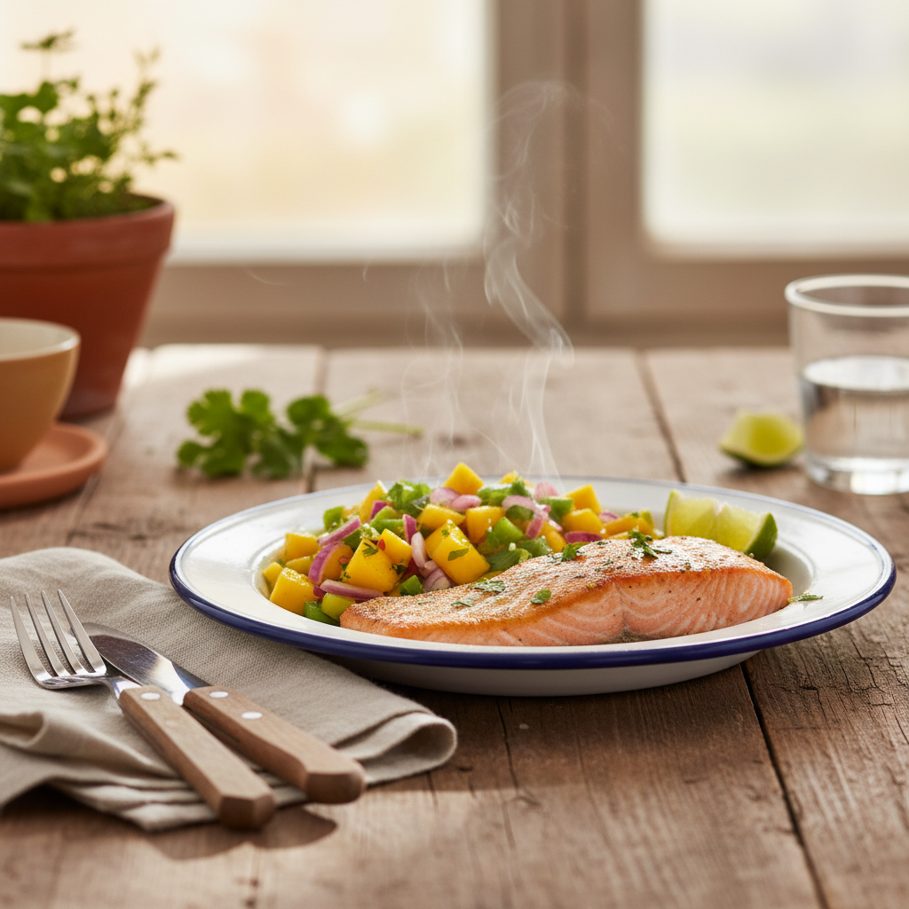 Image de la recette: Saumon et salsa mangue