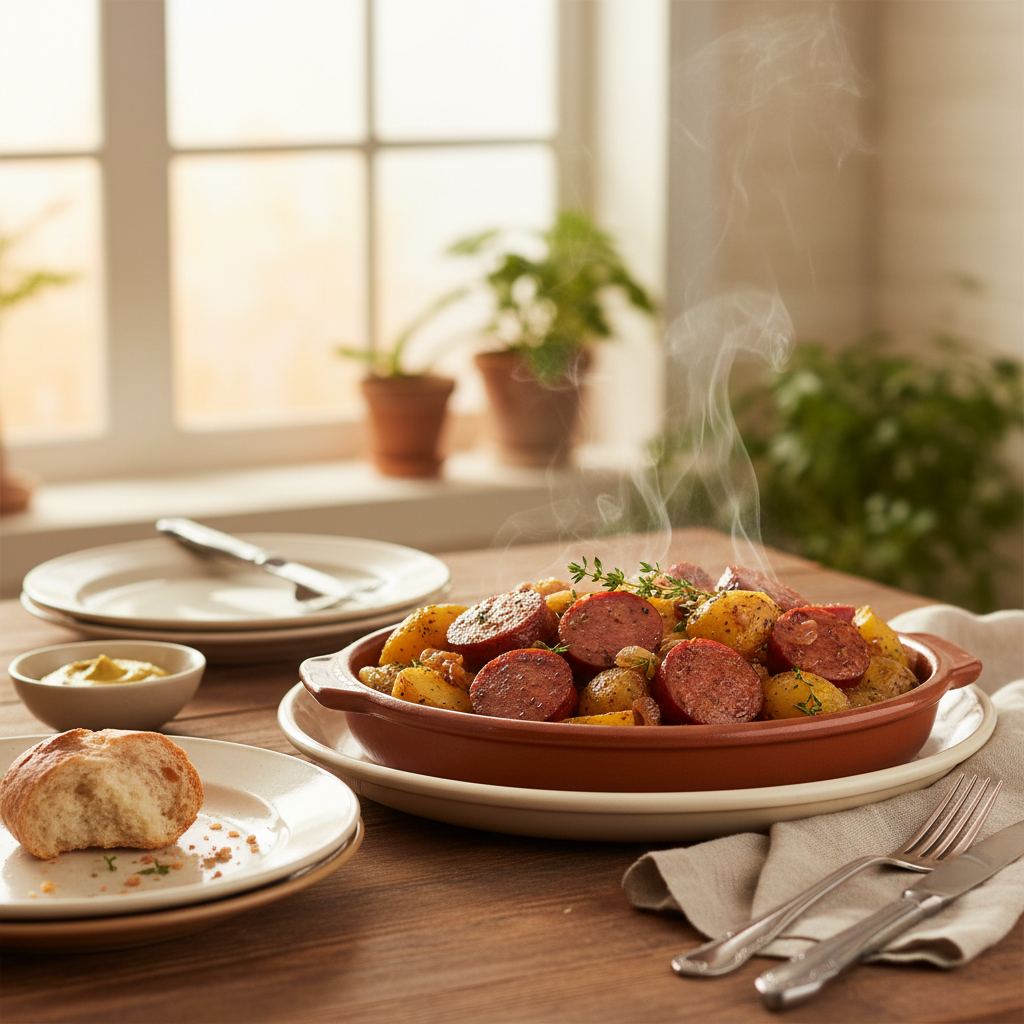 Image de la recette: Saucisses fumées et patates