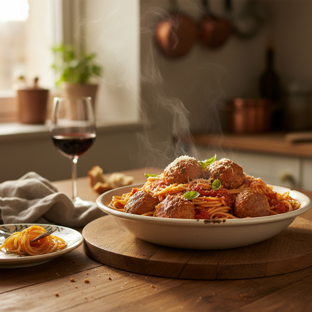 Image de la recette: Spaghetti aux boulettes de porc