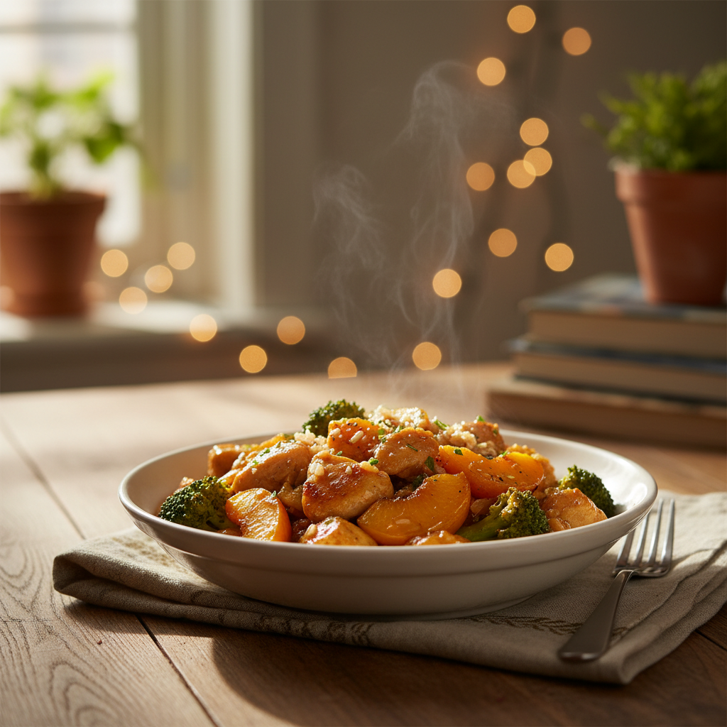 Image de la recette: Poulet aux pêches brocoli