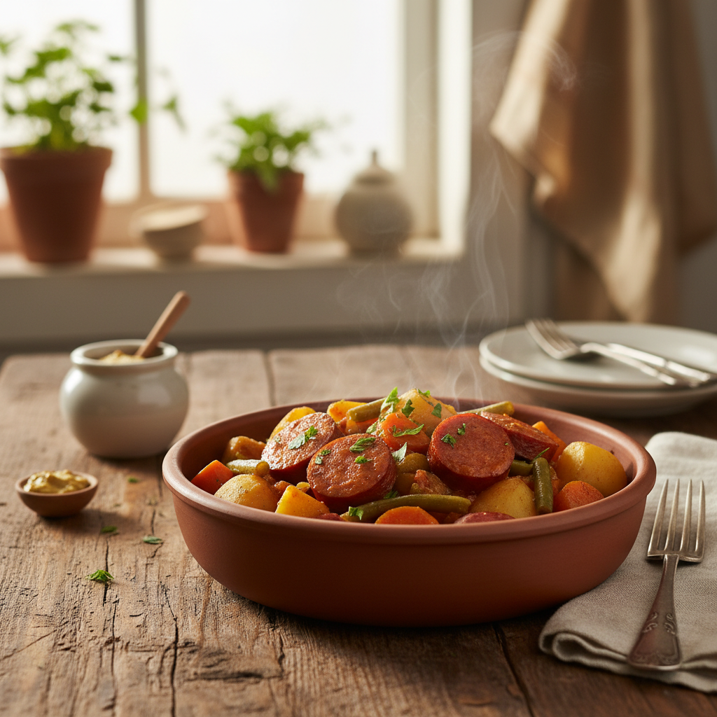 Image de la recette: Saucisses fumées et légumes