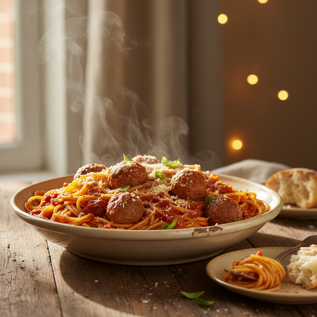 Image de la recette: Spaghetti aux boulettes express
