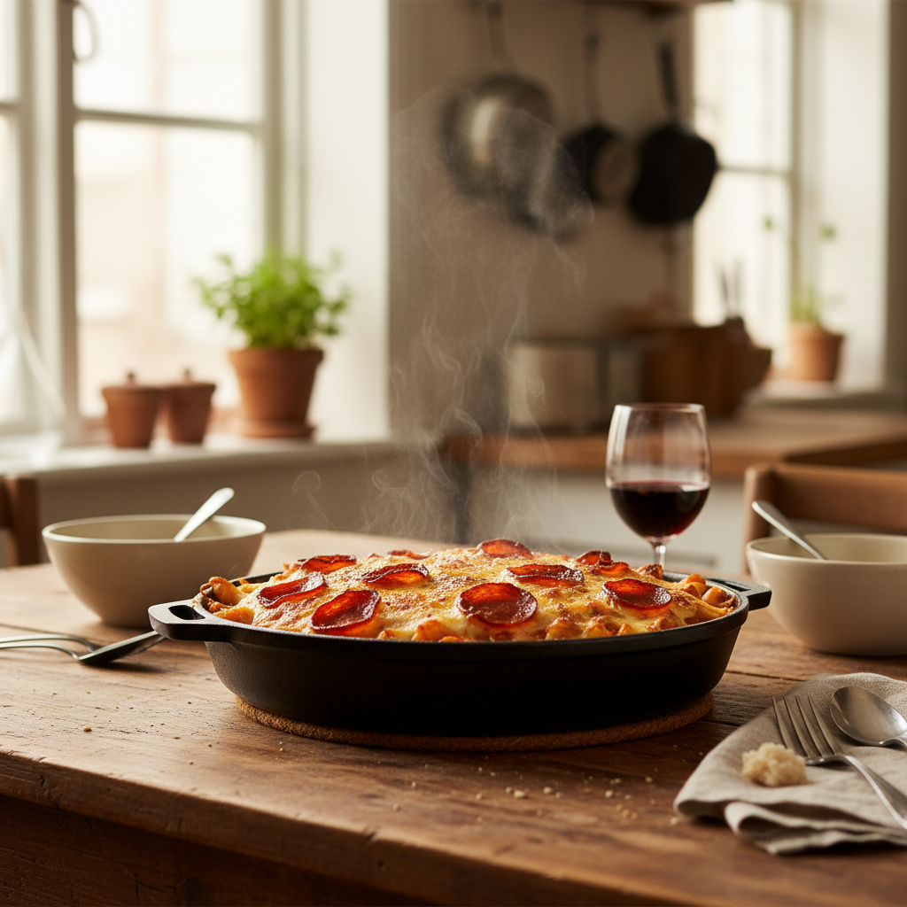 Image de la recette: Pâtes au pepperoni gratinées