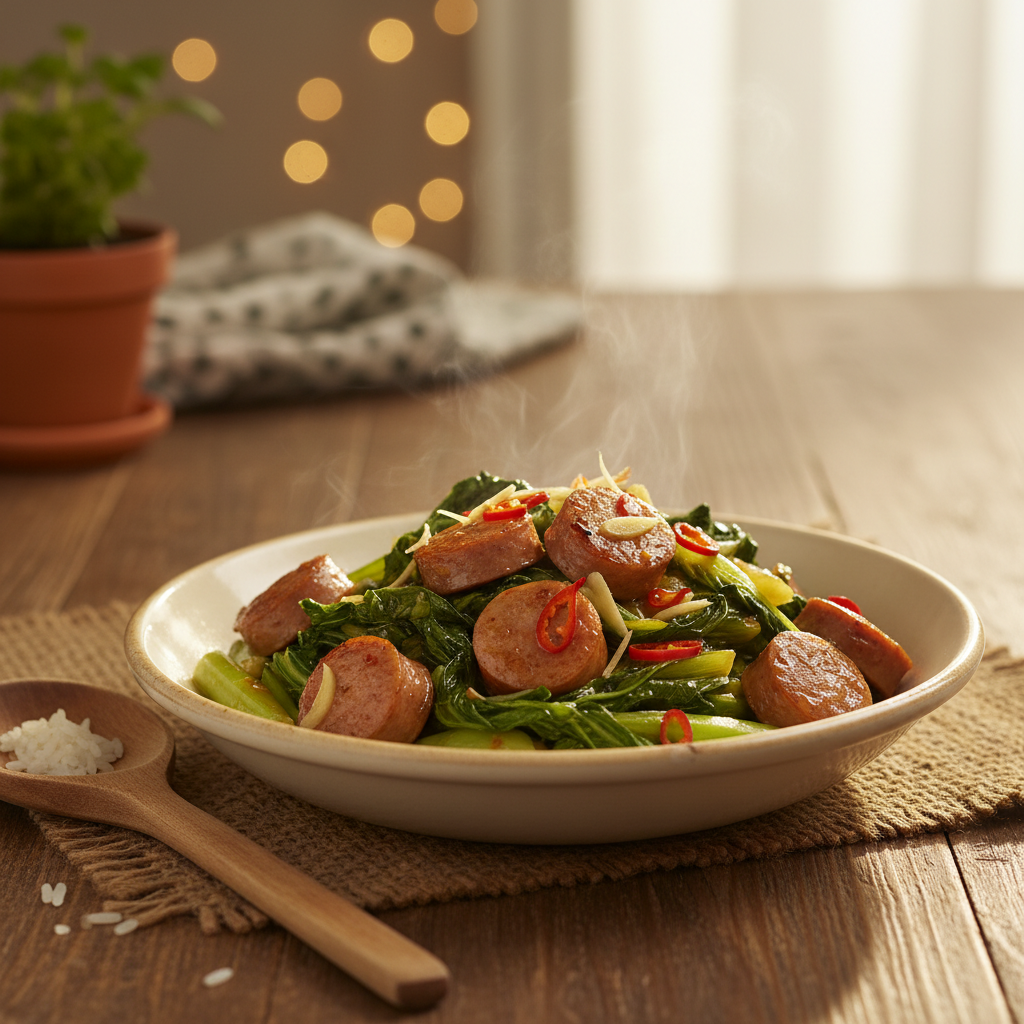 Image de la recette: Saucisses et Bok Choy sauté