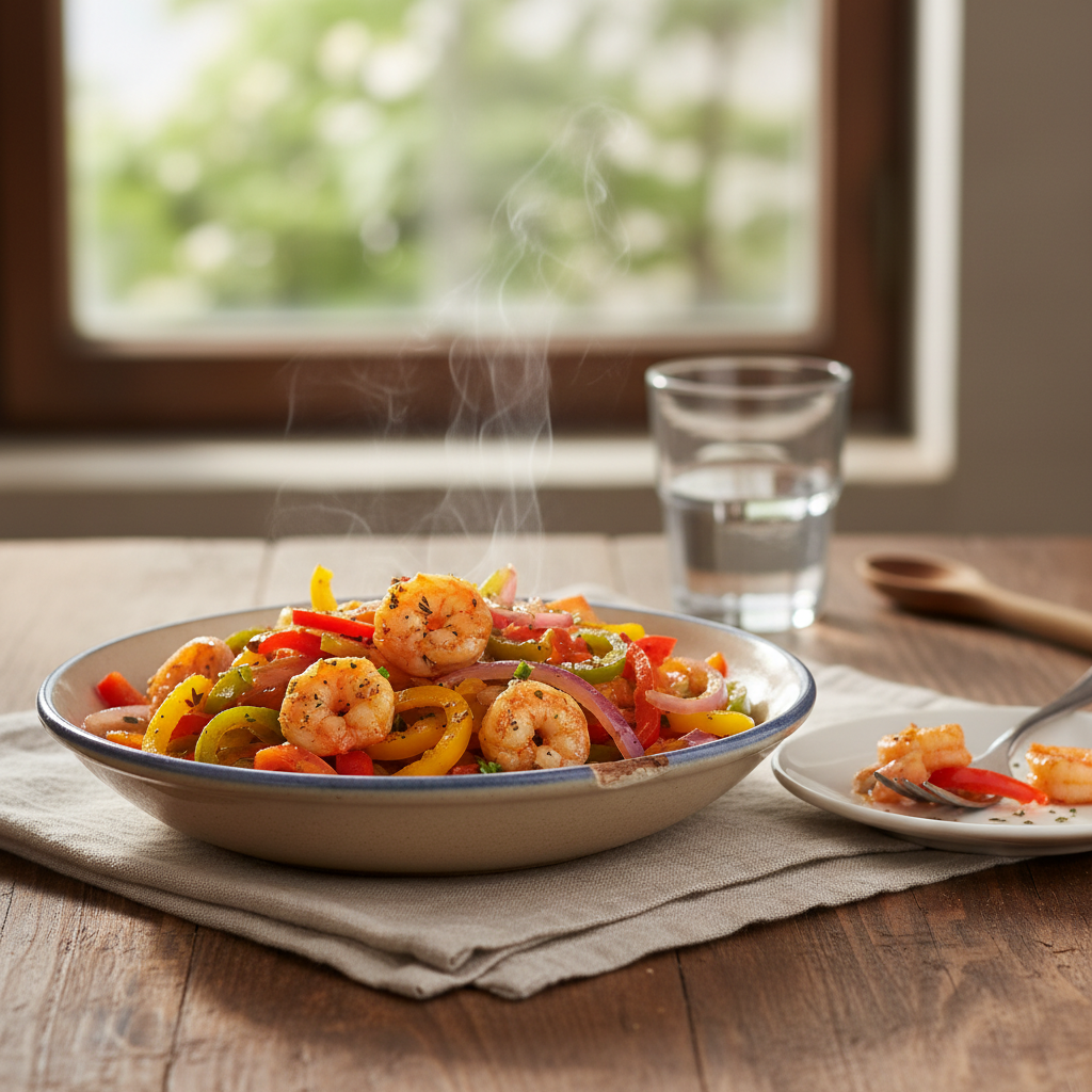 Image de la recette: Sauté Crevettes Poivrons Rapide