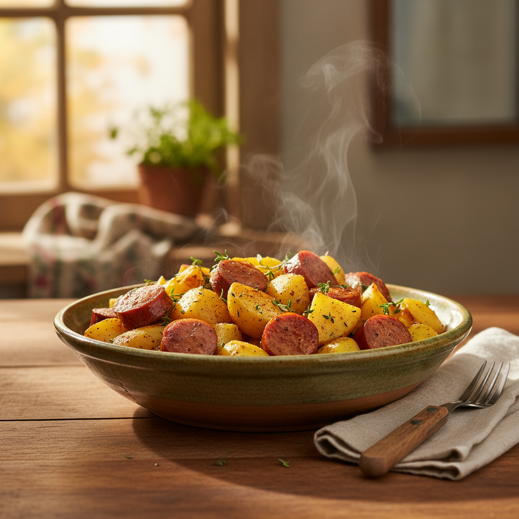 Image de la recette: Saucisses fumées et patates